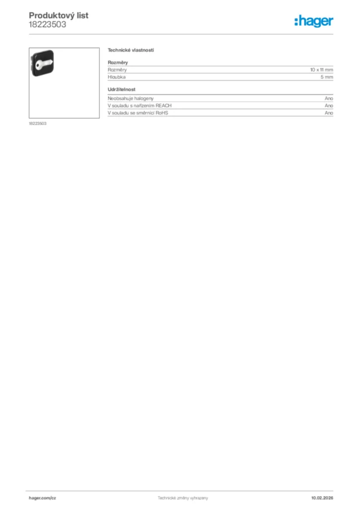 Obrázek Hager Product data sheet 18223503 | Hager