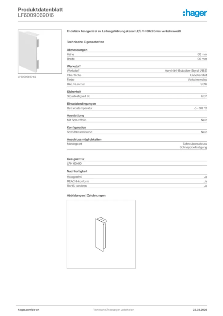Bild Hager Produktdatenblatt LF6009069016 | Hager Schweiz