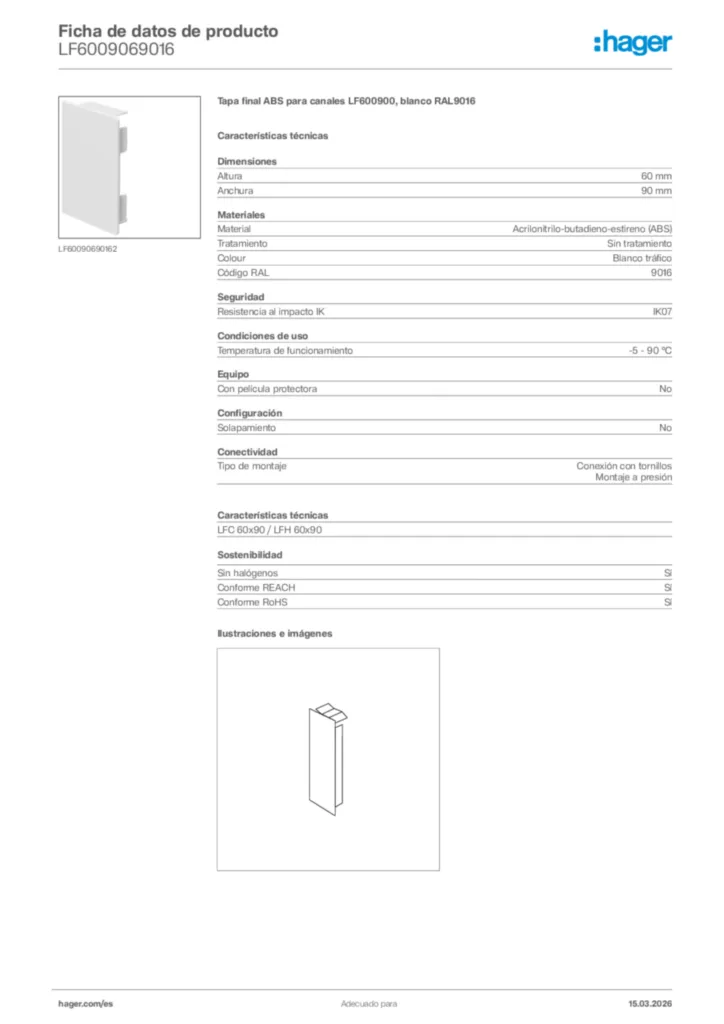 Imagen Hager Ficha de datos de producto LF6009069016 | Hager España