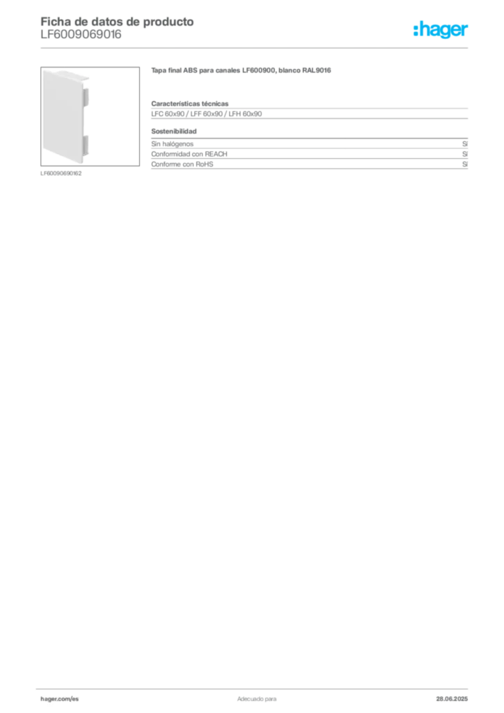 Imagen Hager Ficha de datos de producto LF6009069016 | Hager España