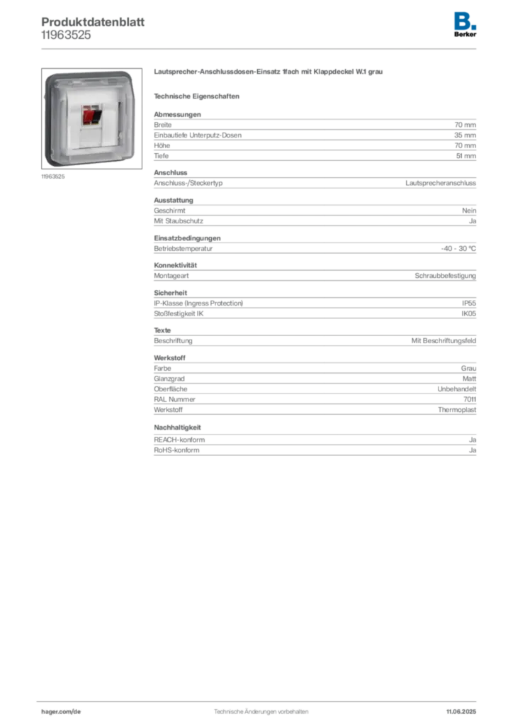 Bild Berker Produktdatenblatt 11963525 | Hager Deutschland