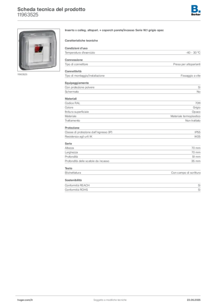 Immagine Berker Scheda tecnica del prodotto 11963525 | Hager Italia