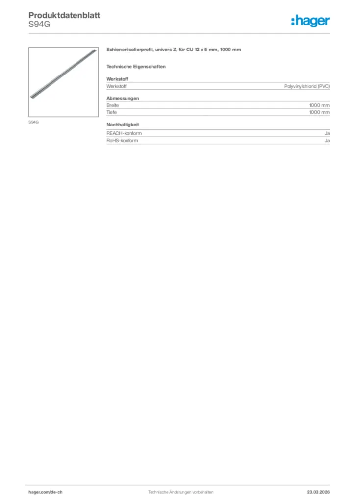 Bild Hager Produktdatenblatt S94G | Hager Schweiz