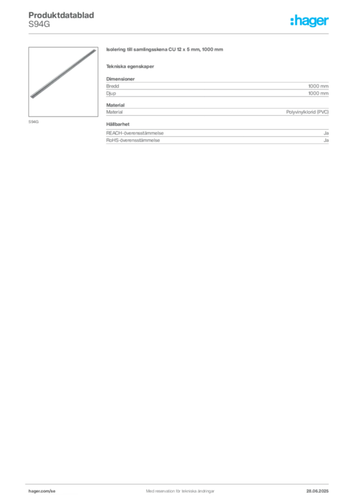 Bild Hager Produktdatablad S94G | Hager Sverige