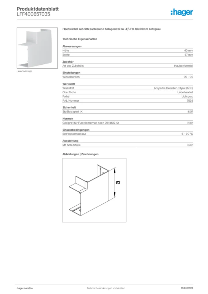 Bild Hager Produktdatenblatt LFF400657035 | Hager Deutschland
