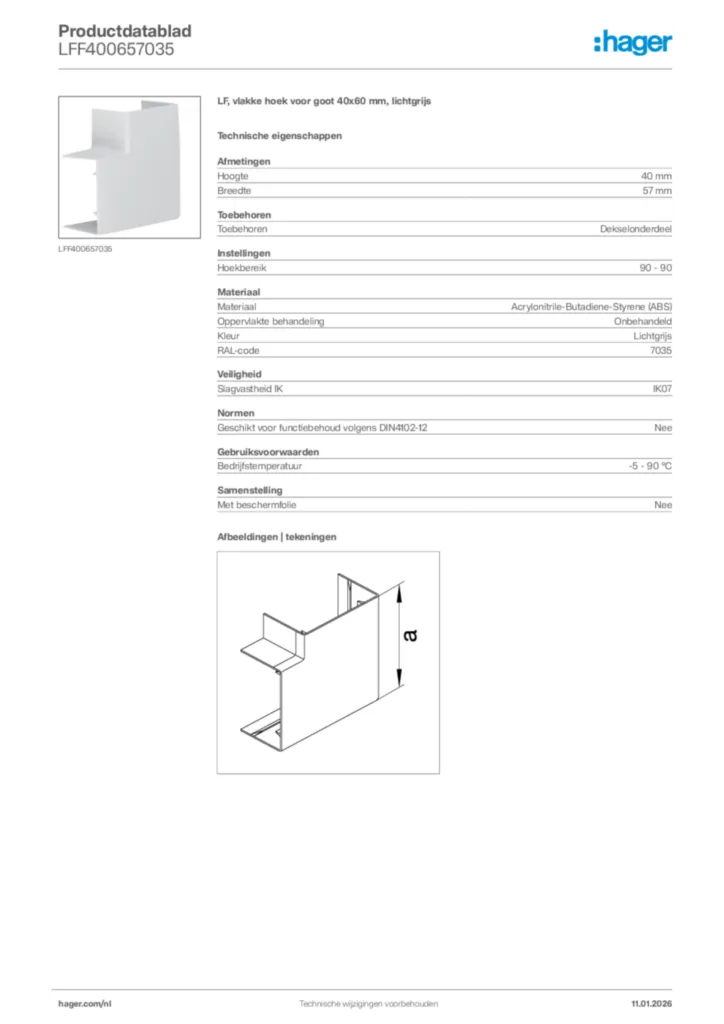 Afbeelding Hager Productdatablad LFF400657035 | Hager Nederland