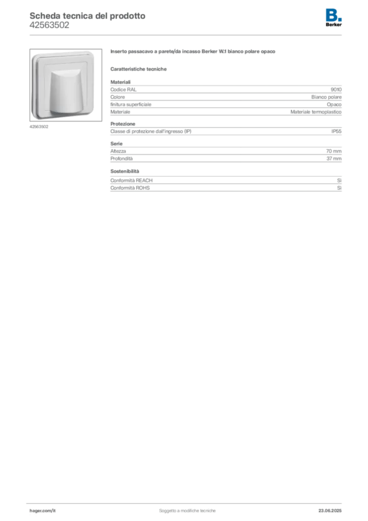 Immagine Berker Scheda tecnica del prodotto 42563502 | Hager Italia