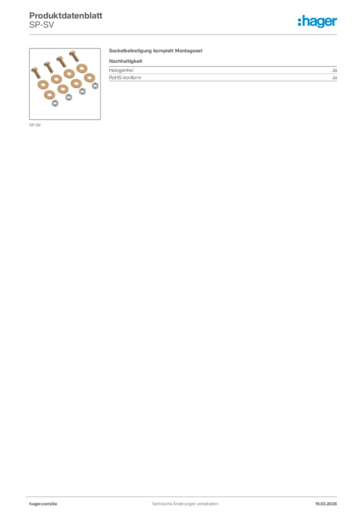 Bild Hager Produktdatenblatt SP-SV | Hager Deutschland