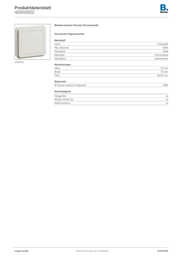 Bild Berker Produktdatenblatt 42903502 | Hager Deutschland