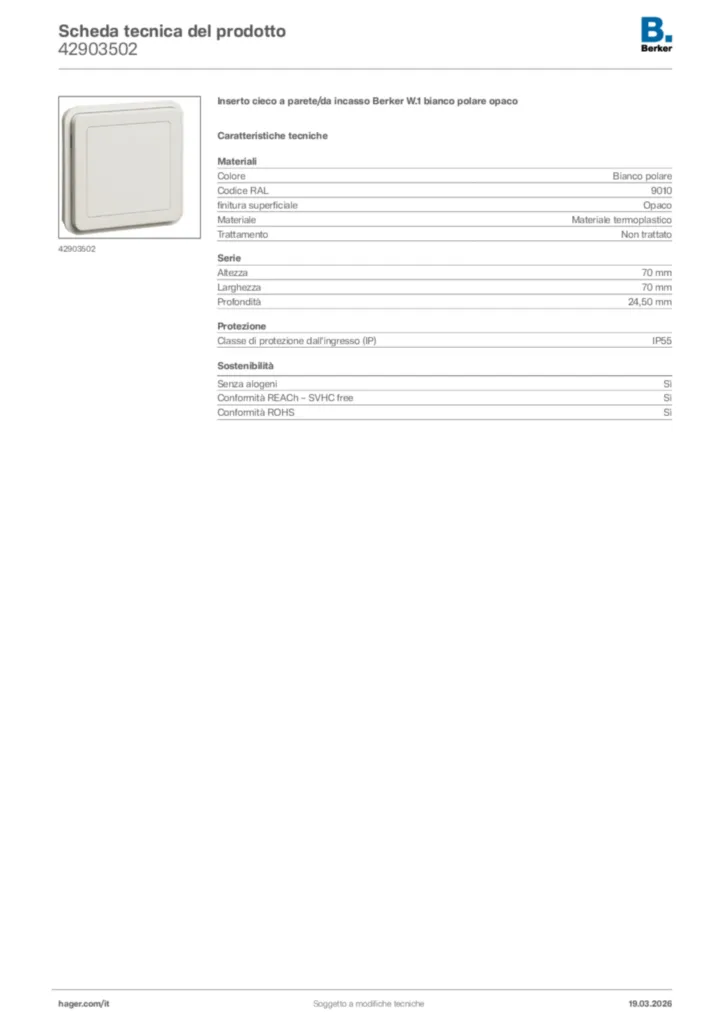 Immagine Berker Scheda tecnica del prodotto 42903502 | Hager Italia