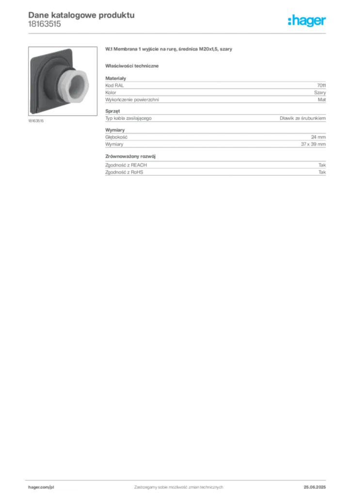 Zdjęcie Hager Dane katalogowe produktu 18163515 | Hager Polska