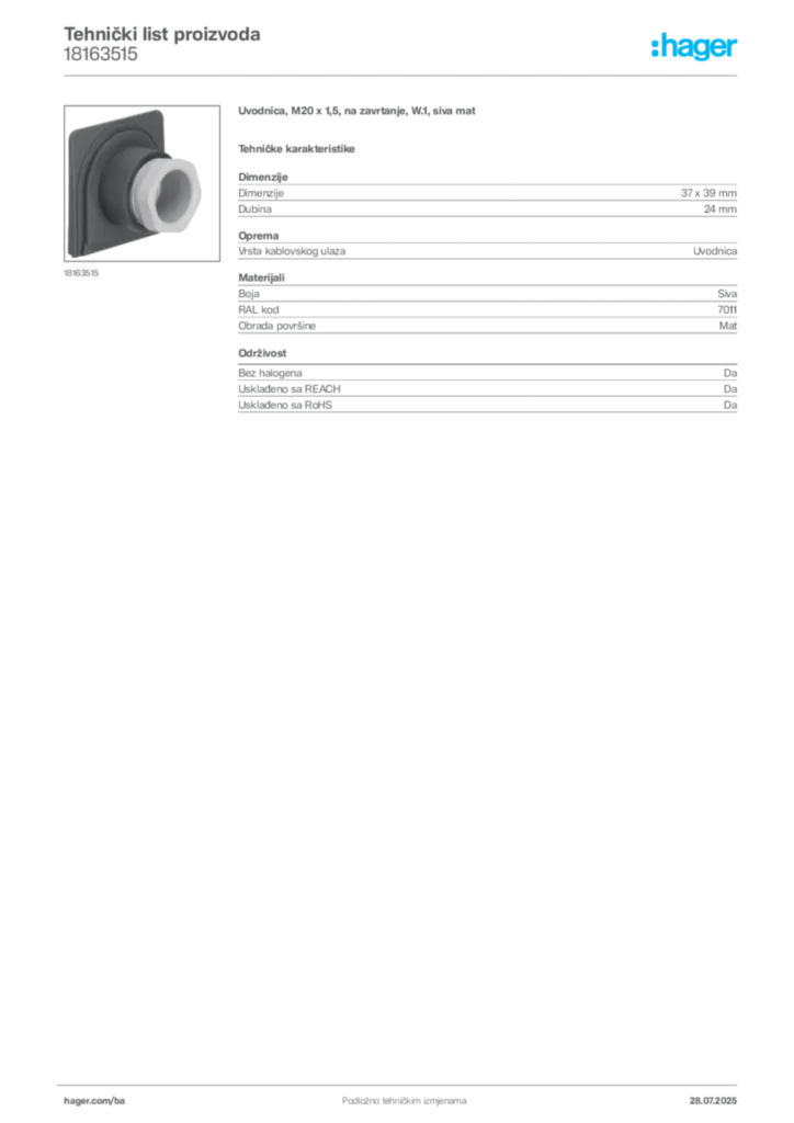 Slika Hager Product data sheet 18163515  | Hager