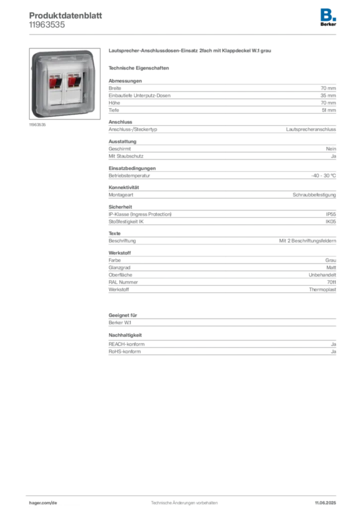 Bild Berker Produktdatenblatt 11963535 | Hager Deutschland