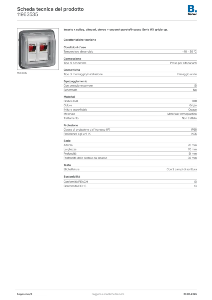 Immagine Berker Scheda tecnica del prodotto 11963535 | Hager Italia