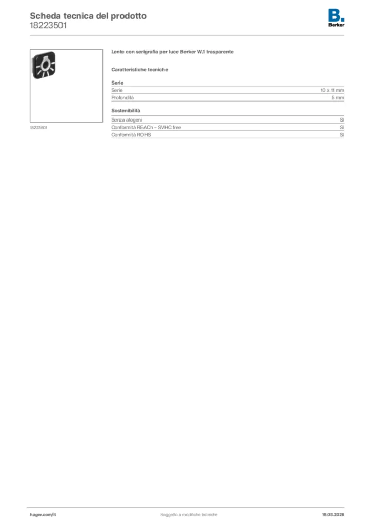 Immagine Berker Scheda tecnica del prodotto 18223501 | Hager Italia