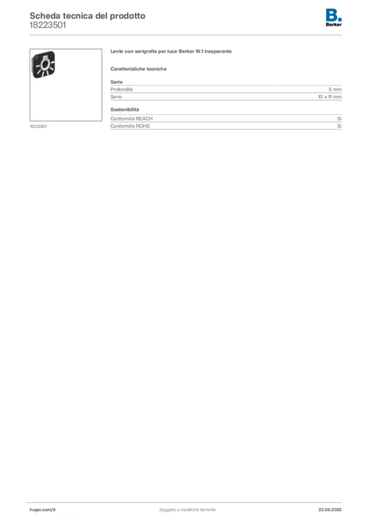 Immagine Berker Scheda tecnica del prodotto 18223501 | Hager Italia