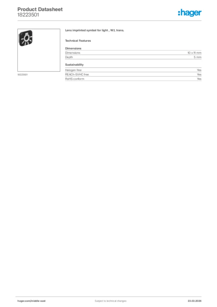 Image Hager Product data sheet 18223501  | Hager