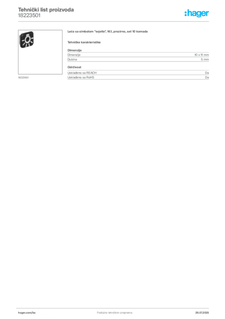 Slika Hager Product data sheet 18223501  | Hager