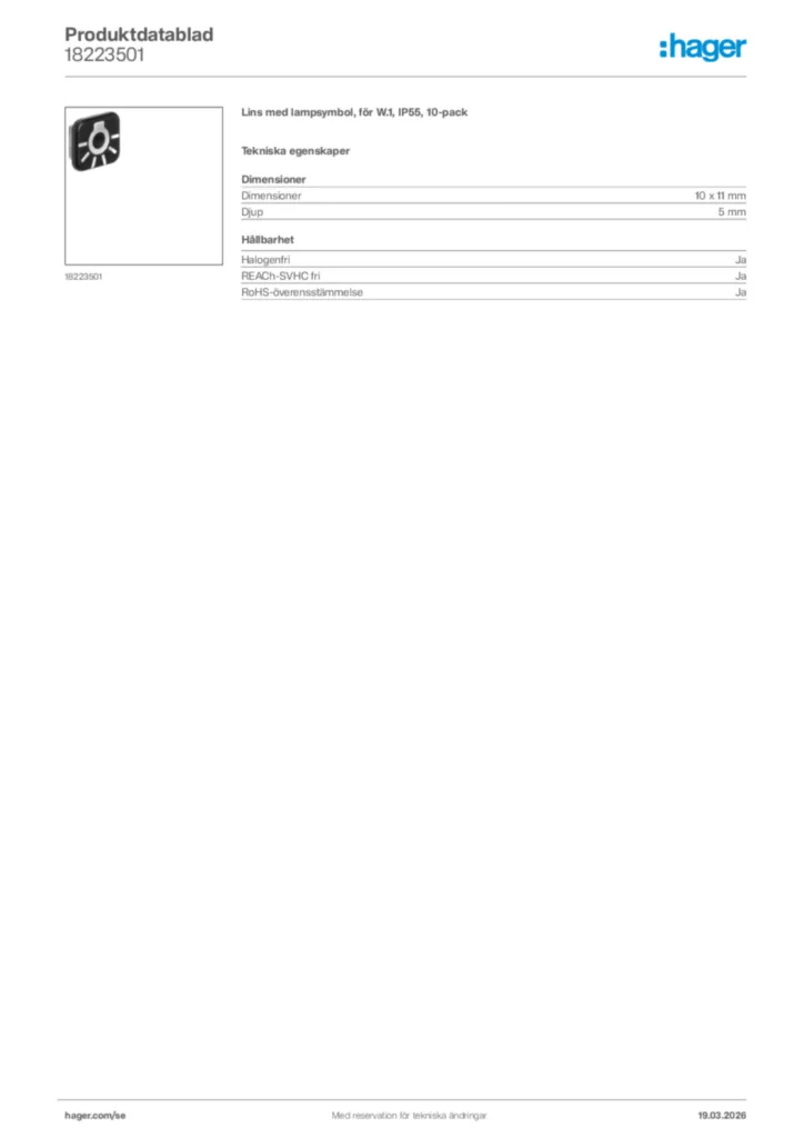 Bild Hager Produktdatablad 18223501 | Hager Sverige