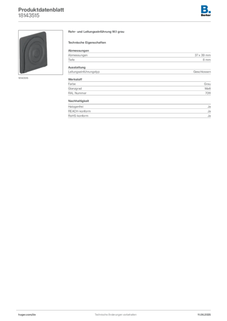 Bild Berker Produktdatenblatt 18143515 | Hager Deutschland