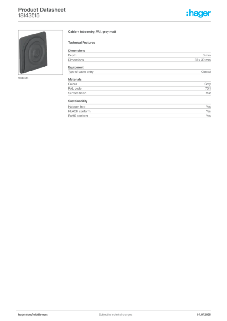 Image Hager Product data sheet 18143515  | Hager