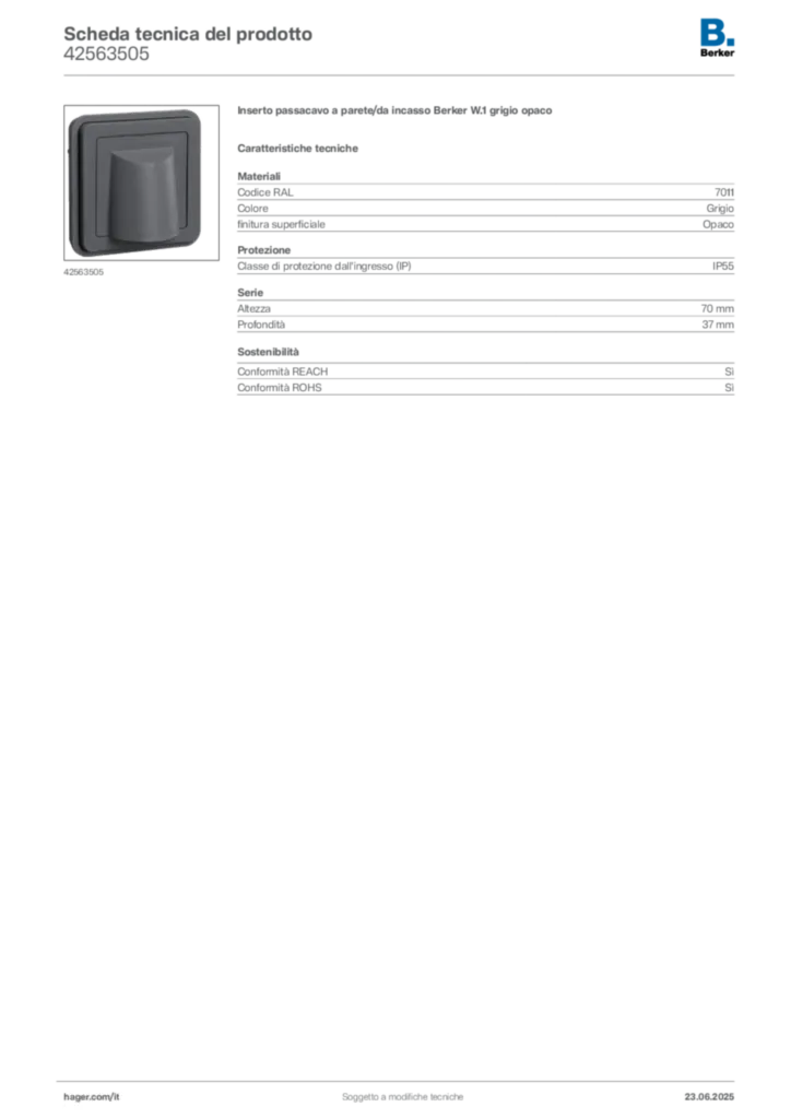 Immagine Berker Scheda tecnica del prodotto 42563505 | Hager Italia