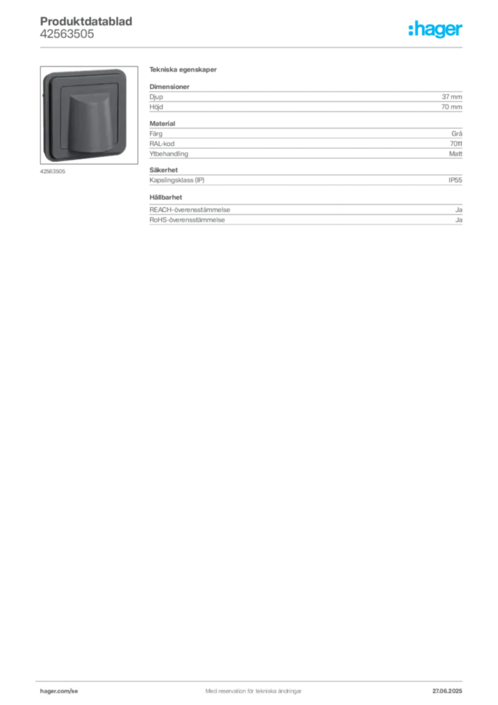 Bild Hager Produktdatablad 42563505 | Hager Sverige