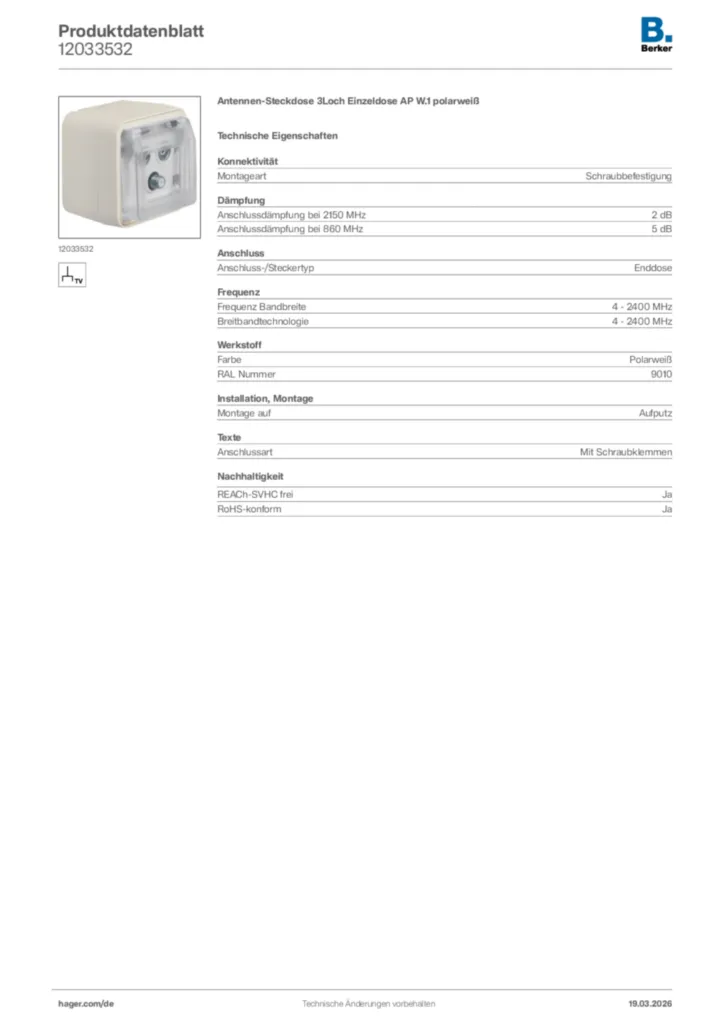 Bild Berker Produktdatenblatt 12033532 | Hager Deutschland