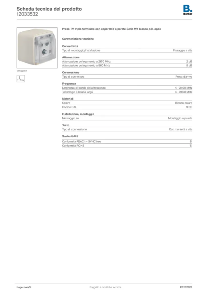 Immagine Berker Scheda tecnica del prodotto 12033532 | Hager Italia