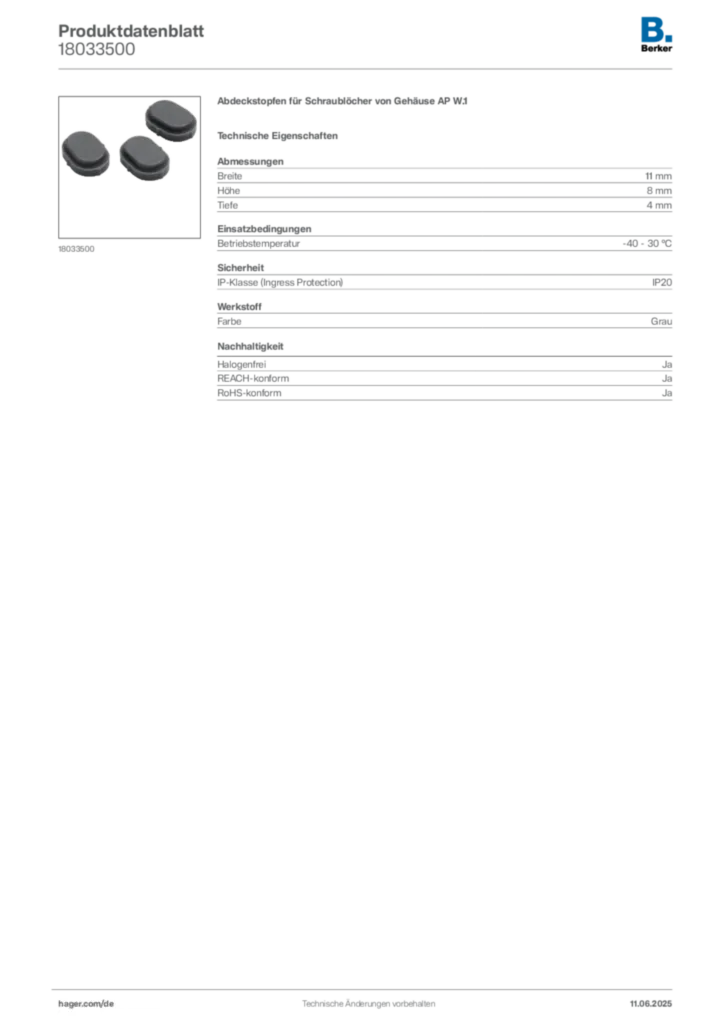 Bild Berker Produktdatenblatt 18033500 | Hager Deutschland
