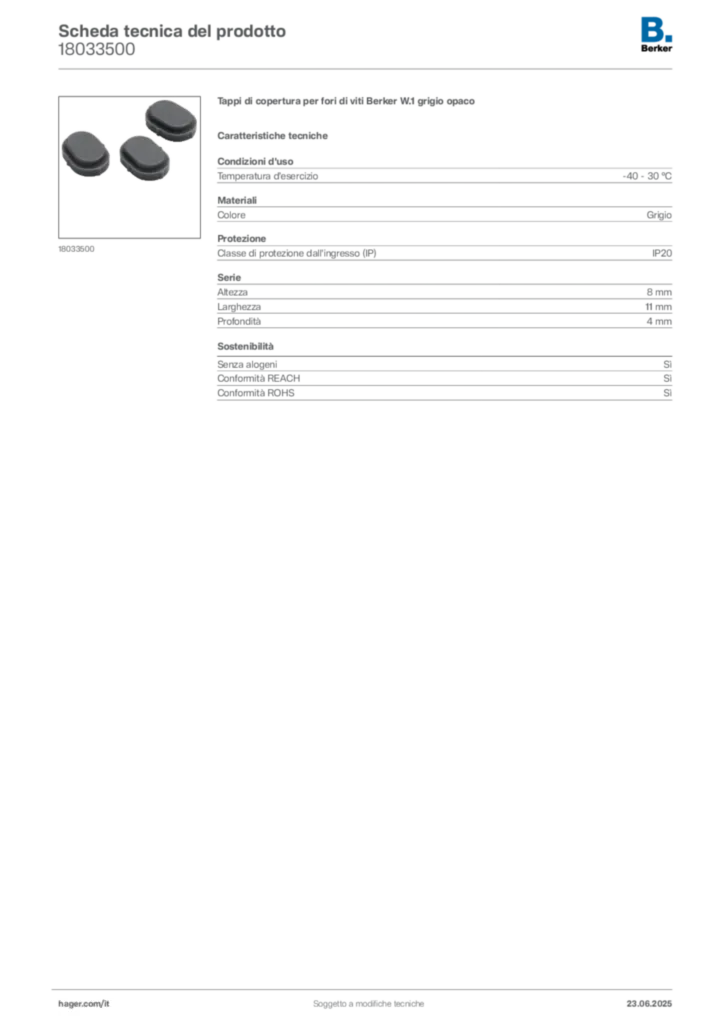 Immagine Berker Scheda tecnica del prodotto 18033500 | Hager Italia
