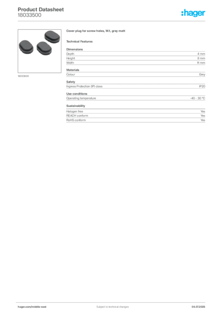 Image Hager Product data sheet 18033500  | Hager