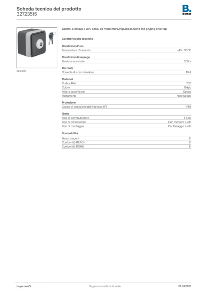 Immagine Berker Scheda tecnica del prodotto 32723515 | Hager Italia
