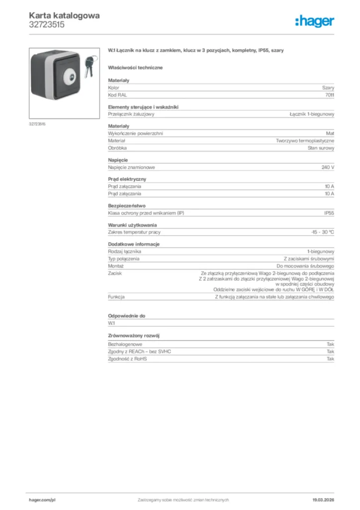Zdjęcie Hager Karta katalogowa 32723515 | Hager Polska