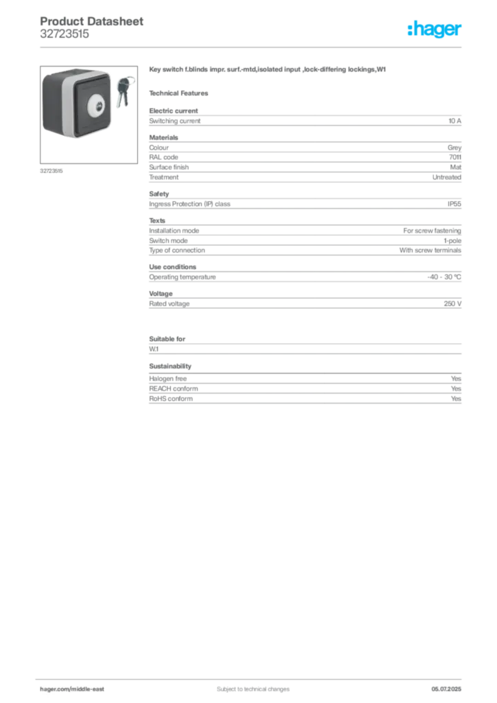 Image Hager Product data sheet 32723515  | Hager