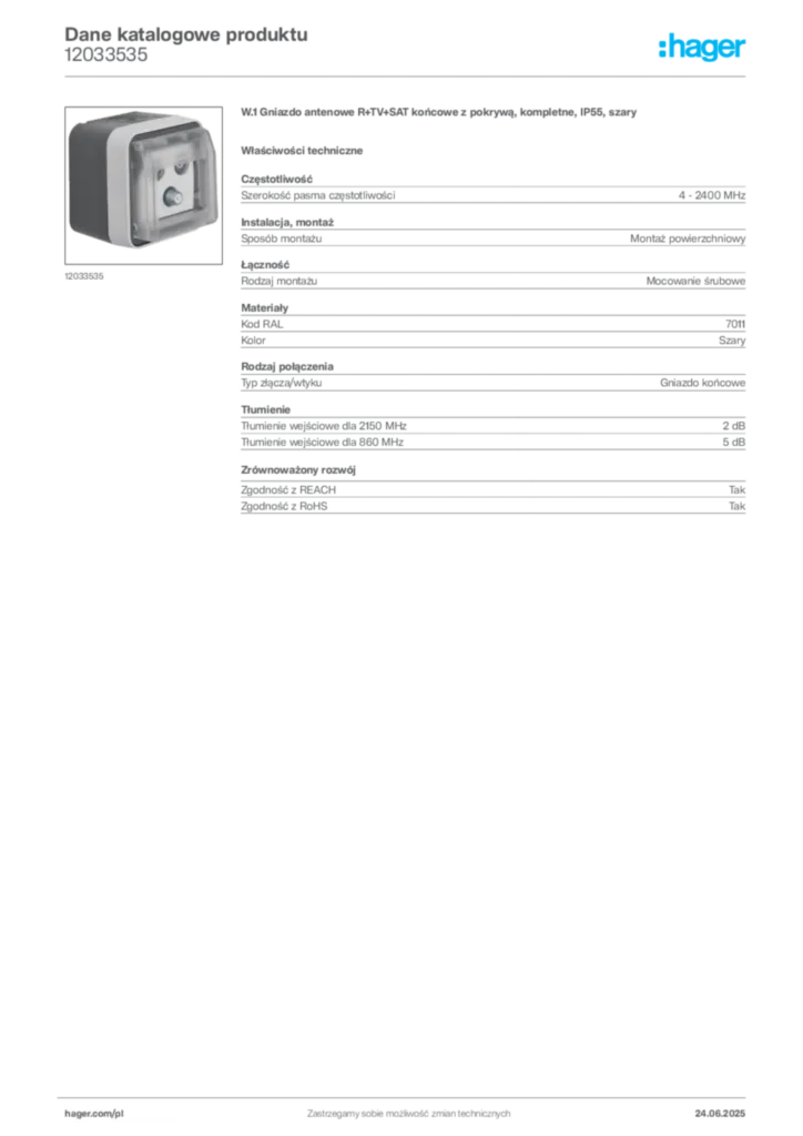 Zdjęcie Hager Dane katalogowe produktu 12033535 | Hager Polska