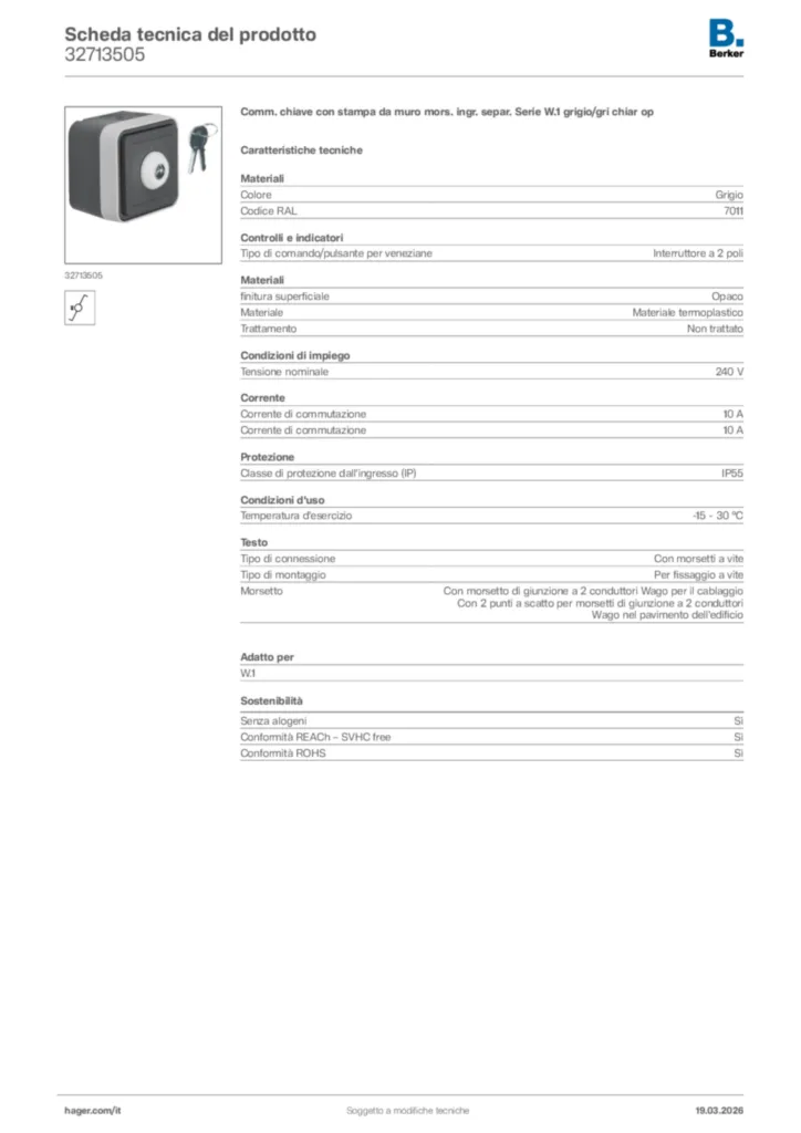 Immagine Berker Scheda tecnica del prodotto 32713505 | Hager Italia