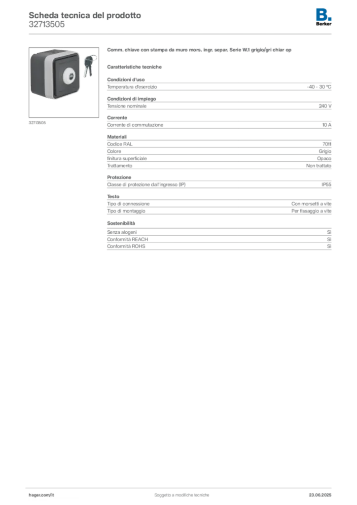 Immagine Berker Scheda tecnica del prodotto 32713505 | Hager Italia