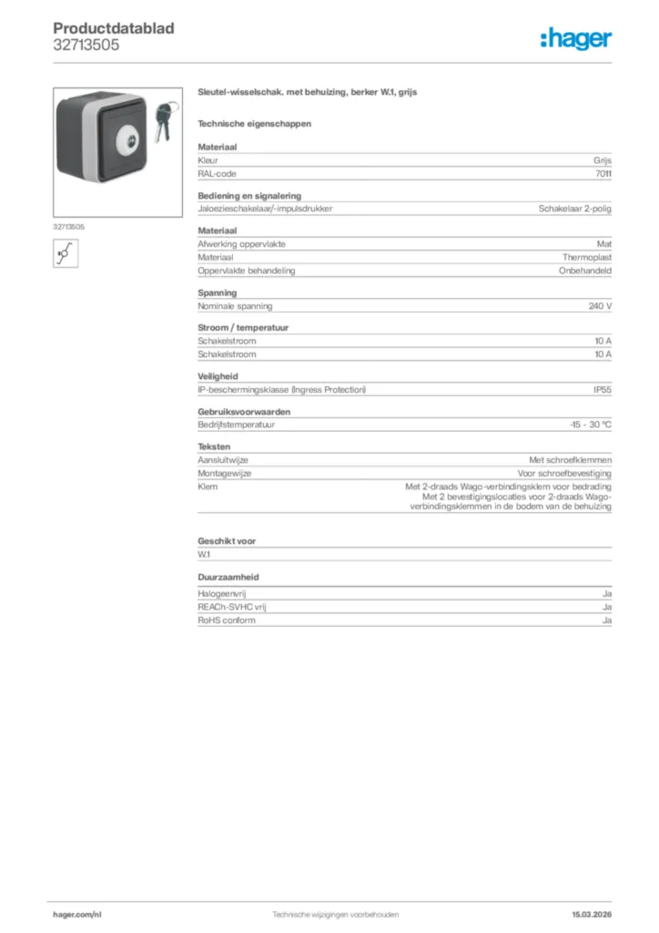 Afbeelding Hager Productdatablad 32713505 | Hager Nederland