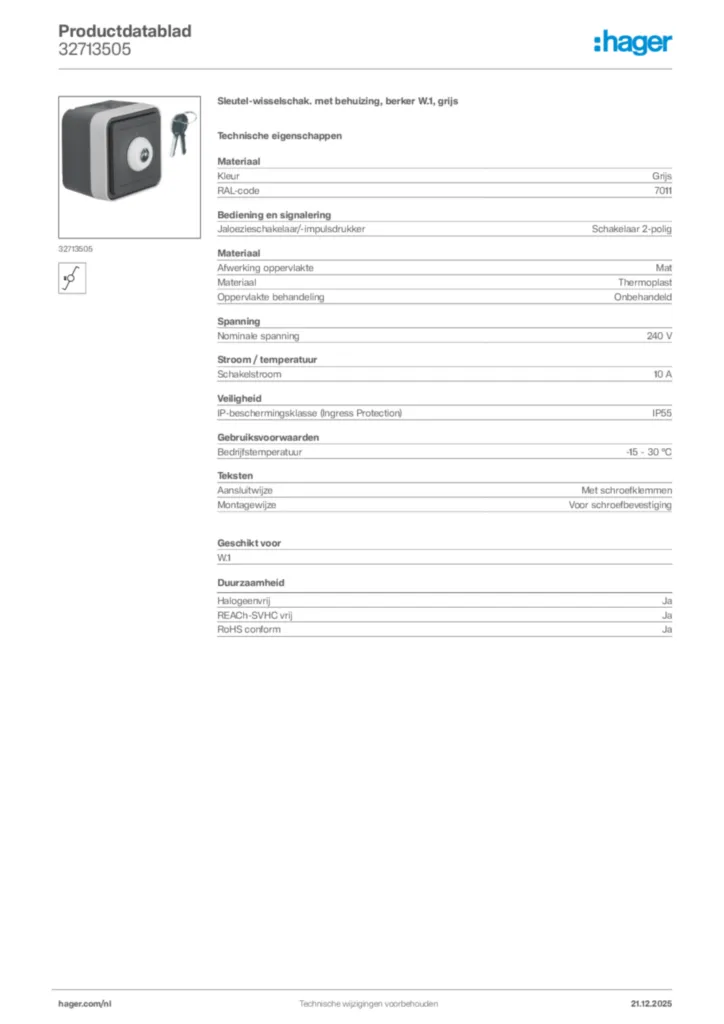 Afbeelding Hager Productdatablad 32713505 | Hager Nederland