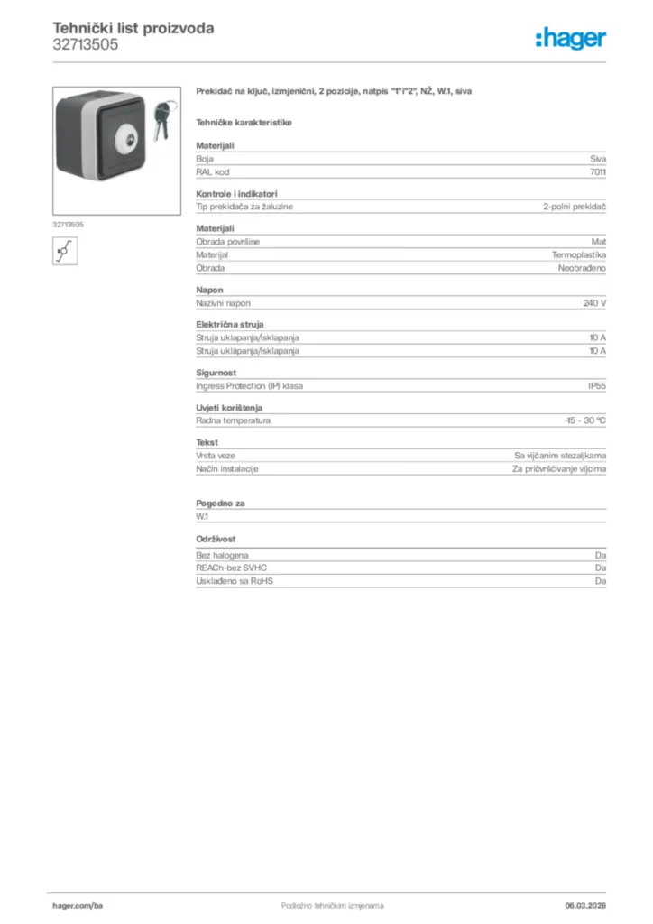 Slika Hager Tehnički list proizvoda 32713505  | Hager