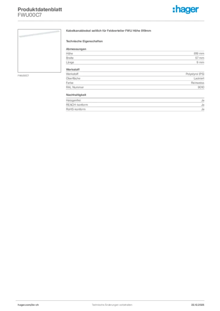 Bild Hager Produktdatenblatt FWU00C7 | Hager Schweiz