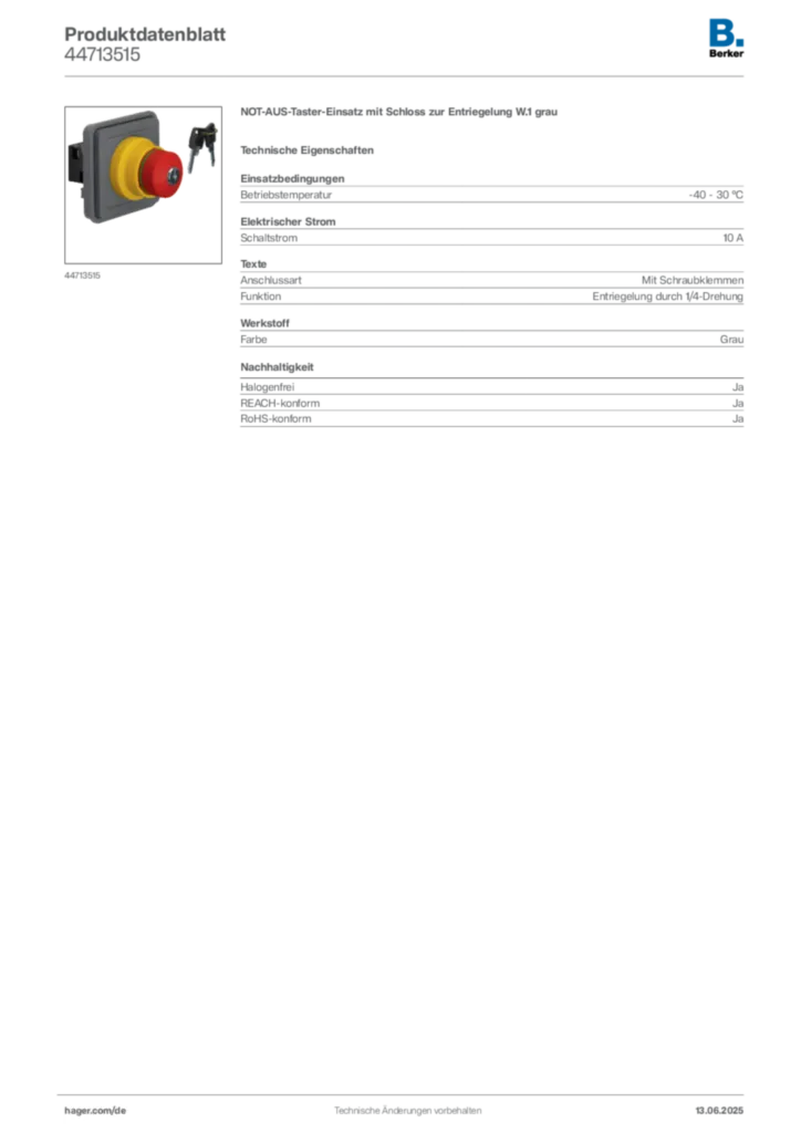 Bild Berker Produktdatenblatt 44713515 | Hager Deutschland