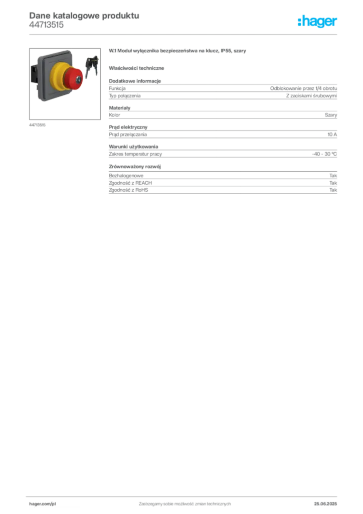 Zdjęcie Hager Dane katalogowe produktu 44713515 | Hager Polska