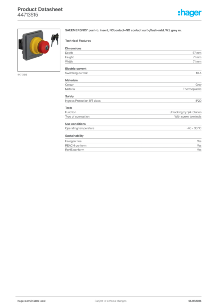 Image Hager Product data sheet 44713515  | Hager