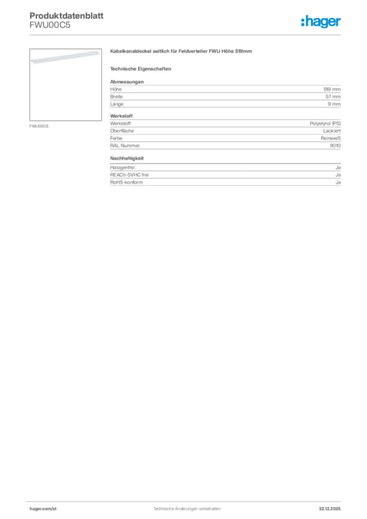 Bild Hager Produktdatenblatt FWU00C5 | Hager Deutschland