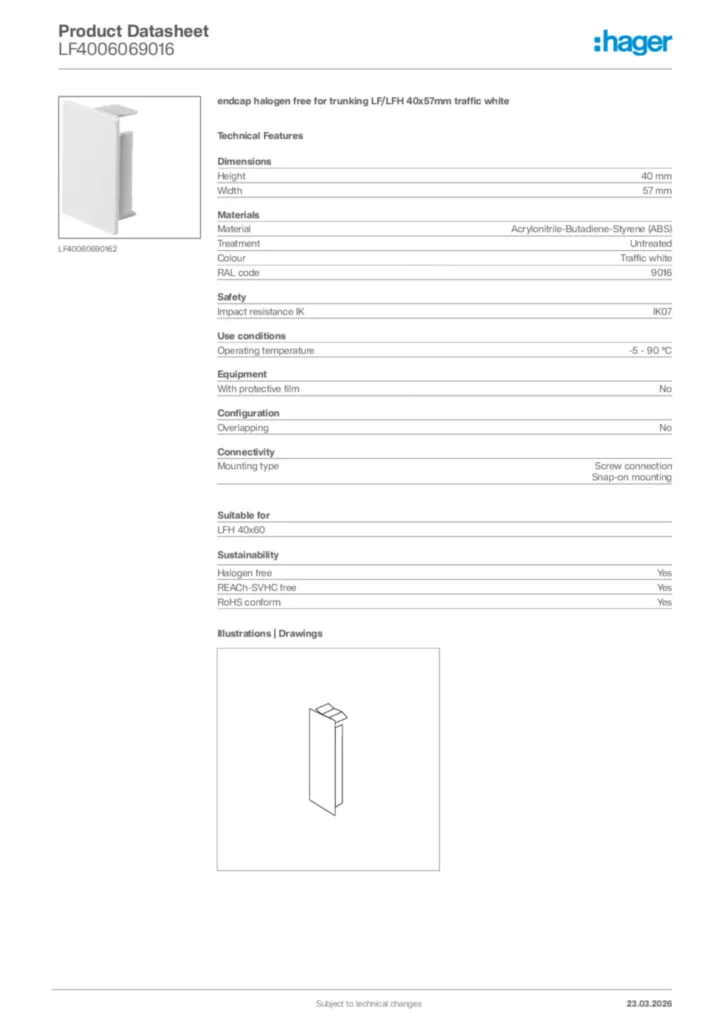 Image Hager Product data sheet LF4006069016  | Hager Africa