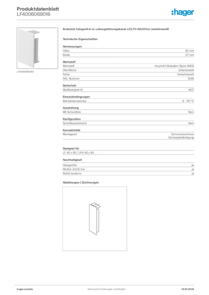 Bild Hager Produktdatenblatt LF4006069016 | Hager Deutschland