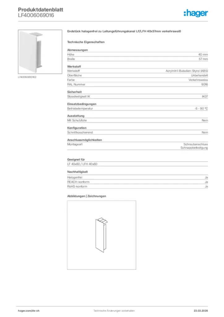 Bild Hager Produktdatenblatt LF4006069016 | Hager Schweiz