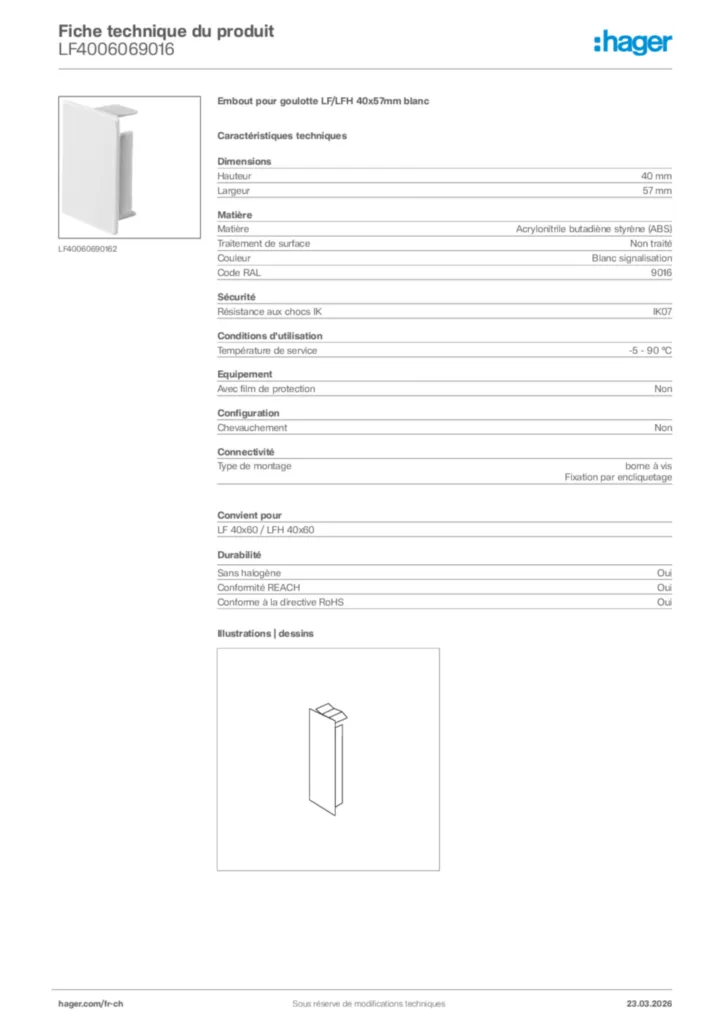 Image Hager Fiche technique du produit LF4006069016 | Hager Suisse